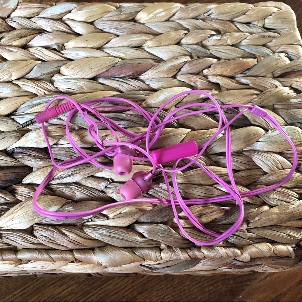 Hot pink earbuds with mic